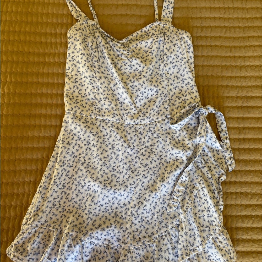 Floral Wrap Romper with Blue and White Pattern